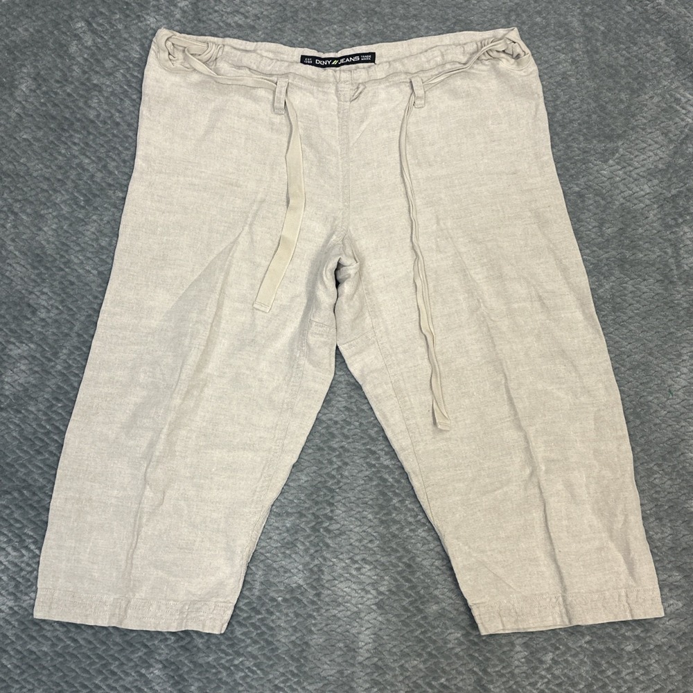 DKNY Women Pants Small 100% Linen Blend Wide Leg Cropped‎ Pockets Coastal Beachy